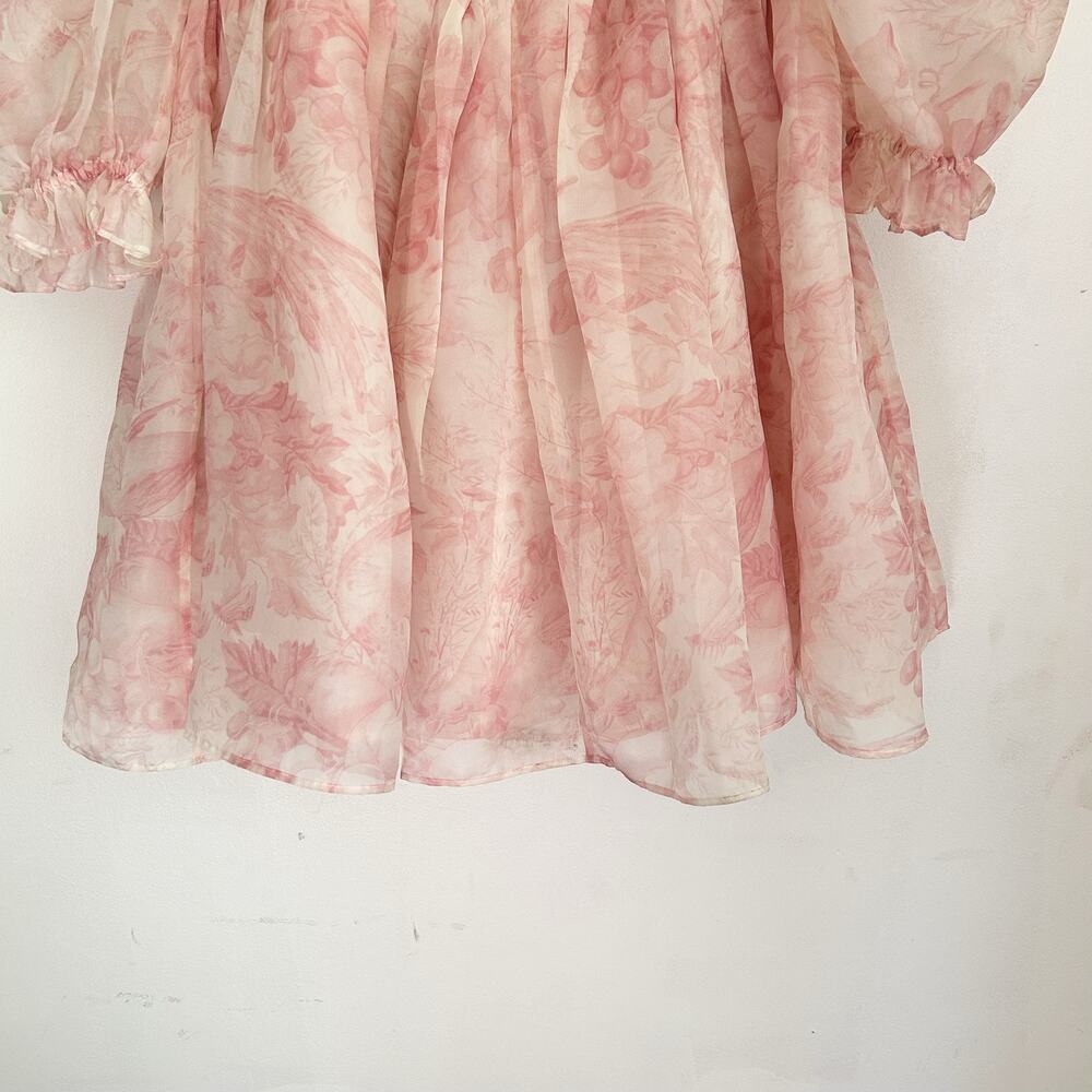 Selkie Puff Organza Mini Floral Dress Pink Size M - Picture 7 of 11